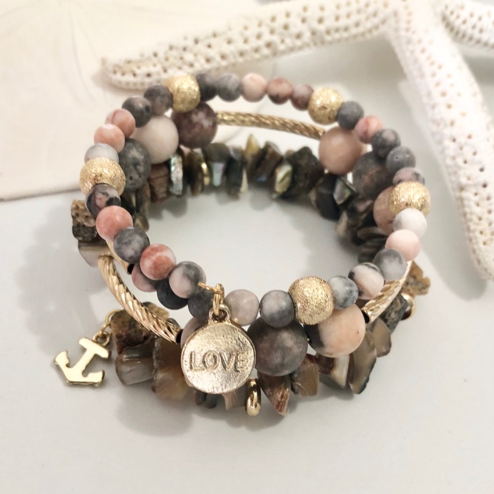 Handmade wrap around bracelet, Pink zebra stones